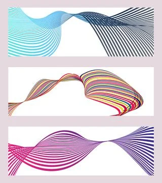 Wavy lines or ribbons. Set of 3 backgrounds. Multicolored striped gradient... Stock Illustration