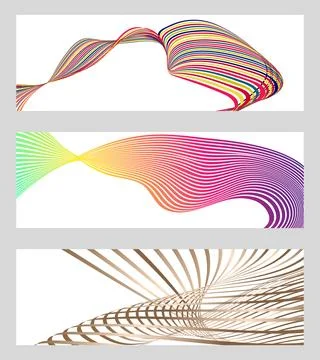 Wavy lines or ribbons. Set of 3 backgrounds. Multicolored striped gradient Illustrazione stock