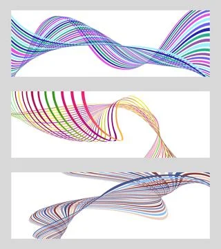 Wavy lines or ribbons. Set of 3 backgrounds. Multicolored striped gradient Stock Illustration