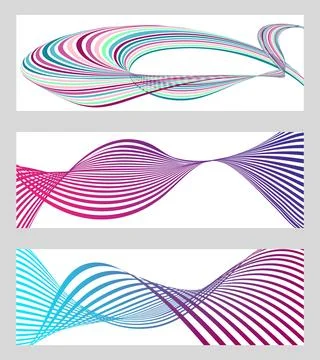 Wavy lines or ribbons. Set of 3 backgrounds. Multicolored striped gradient Stock Illustration