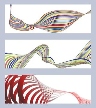 Wavy lines or ribbons. Set of 3 backgrounds. Multicolored striped gradient Stock Illustration
