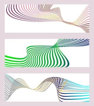 Wavy lines or ribbons. Set of 3 backgrounds. Multicolored striped gradient Stock Illustration