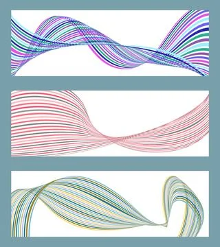 Wavy lines or ribbons. Set of 3 backgrounds. Multicolored striped gradient... Stock-Illustration