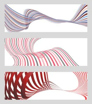 Wavy lines or ribbons. Set of 3 backgrounds. Multicolored striped gradient... Stock-Illustration