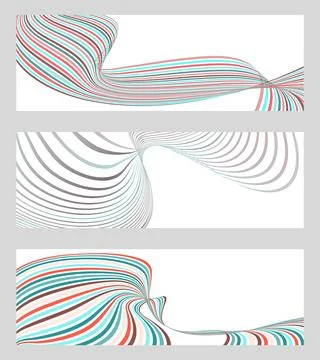 Wavy lines or ribbons. Set of 3 backgrounds. Multicolored striped gradient. C Stock-Illustration