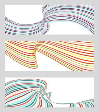 Wavy lines or ribbons. Set of 3 backgrounds. Multicolored striped gradient... Stock-Illustration