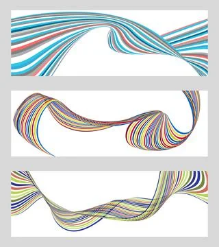 Wavy lines or ribbons. Set of 3 backgrounds. Multicolored striped gradient... Stock-Illustration