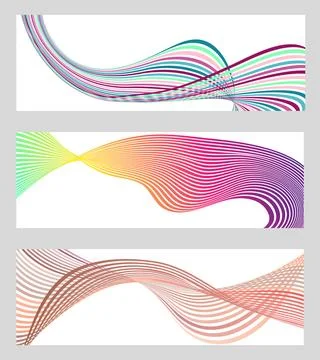 Wavy lines or ribbons. Set of 3 backgrounds. Multicolored striped gradient... Stock-Illustration