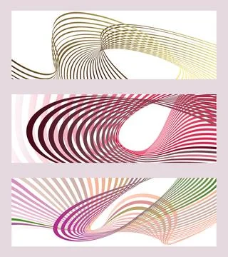 Wavy lines or ribbons. Set of 3 backgrounds. Multicolored striped gradient... Stock-Illustration