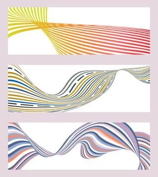 Wavy lines or ribbons. Set of 3 backgrounds. Multicolored striped gradient... Stock-Illustration