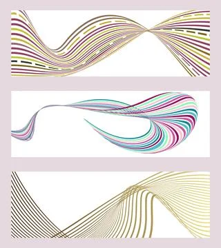 Wavy lines or ribbons. Set of 3 backgrounds. Multicolored striped gradient Иллюстрация