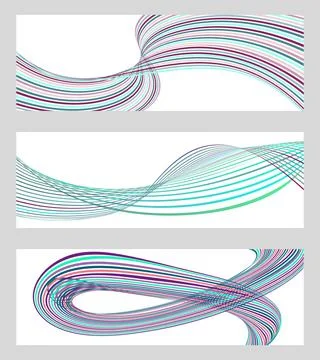 Wavy lines or ribbons. Set of 3 backgrounds. Multicolored striped gradient. C Stock Illustration