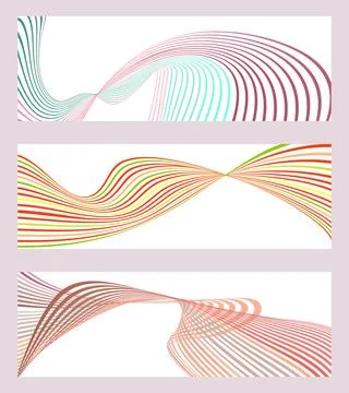 Wavy lines or ribbons. Set of 3 backgrounds. Multicolored striped gradient... Stock Illustration