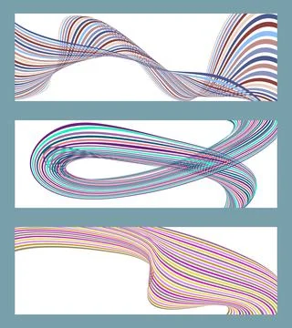 Wavy lines or ribbons. Set of 3 backgrounds. Multicolored striped gradient... Stock-Illustration