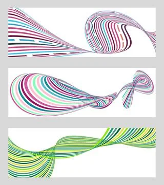 Wavy lines or ribbons. Set of 3 backgrounds. Multicolored striped gradient... Stock-Illustration