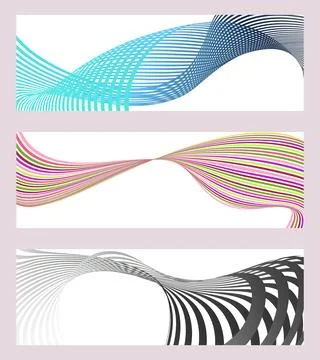 Wavy lines or ribbons. Set of 3 backgrounds. Multicolored striped gradient... Stock-Illustration