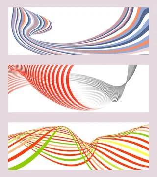 Wavy lines or ribbons. Set of 3 backgrounds. Multicolored striped gradient... Stock-Illustration