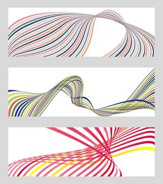 Wavy lines or ribbons. Set of 3 backgrounds. Multicolored striped gradient Ilustración de archivo