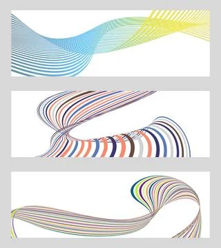 Wavy lines or ribbons. Set of 3 backgrounds. Multicolored striped gradient Stock Illustration