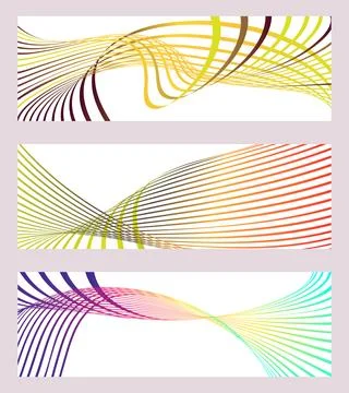 Wavy lines or ribbons. Set of 3 backgrounds. Multicolored striped gradient Stock Illustration