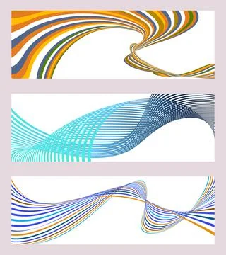 Wavy lines or ribbons. Set of 3 backgrounds. Multicolored striped gradient Stock-Illustration