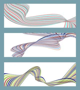 Wavy lines or ribbons. Set of 3 backgrounds. Multicolored striped gradient... Stock Illustration