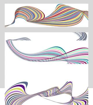 Wavy lines or ribbons. Set of 3 backgrounds. Multicolored striped gradient... Stock Illustration
