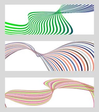 Wavy lines or ribbons. Set of 3 backgrounds. Multicolored striped gradient... Иллюстрация
