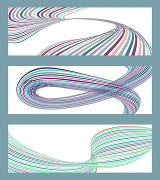 Wavy lines or ribbons. Set of 3 backgrounds. Multicolored striped gradient... Illustrazione stock