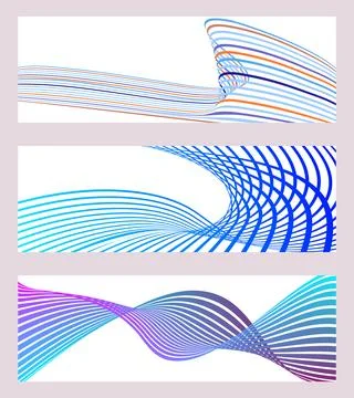 Wavy lines or ribbons. Set of 3 backgrounds. Multicolored striped gradient... Stock Illustration