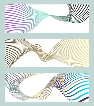 Wavy lines or ribbons. Set of 3 backgrounds. Multicolored striped gradient... Stock Illustration