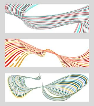 Wavy lines or ribbons. Set of 3 backgrounds. Multicolored striped gradient... Stock Illustration