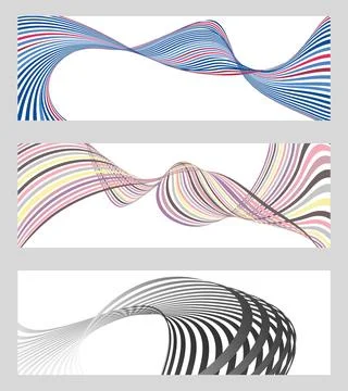 Wavy lines or ribbons. Set of 3 backgrounds. Multicolored striped gradient... Stock Illustration