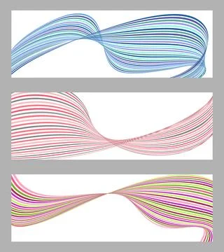 Wavy lines or ribbons. Set of 3 backgrounds. Multicolored striped gradient... Illustrazione stock