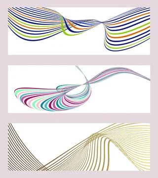 Wavy lines or ribbons. Set of 3 backgrounds. Multicolored striped gradient... Stock Illustration