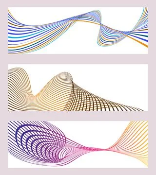 Wavy lines or ribbons. Set of 3 backgrounds. Multicolored striped gradient... Stock Illustration