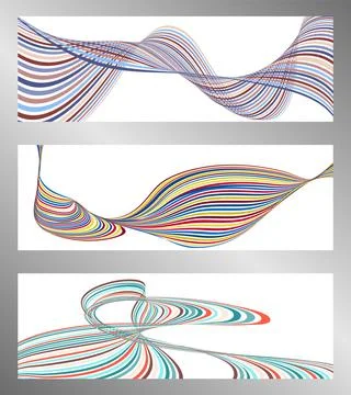 Wavy lines or ribbons. Set of 3 backgrounds. Multicolored striped gradient... Stock Illustration