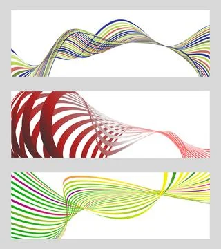 Wavy lines or ribbons. Set of 3 backgrounds. Multicolored striped gradient... Stock Illustration