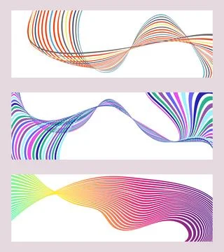 Wavy lines or ribbons. Set of 3 backgrounds. Multicolored striped gradient... Stock Illustration