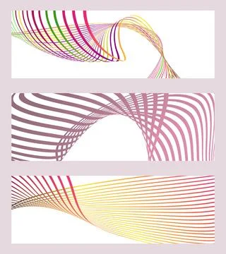 Wavy lines or ribbons. Set of 3 backgrounds. Multicolored striped gradient... Stock Illustration