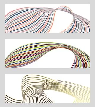 Wavy lines or ribbons. Set of 3 backgrounds. Multicolored striped gradient... 库存插图