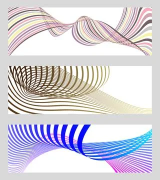 Wavy lines or ribbons. Set of 3 backgrounds. Multicolored striped gradient... Stock Illustration