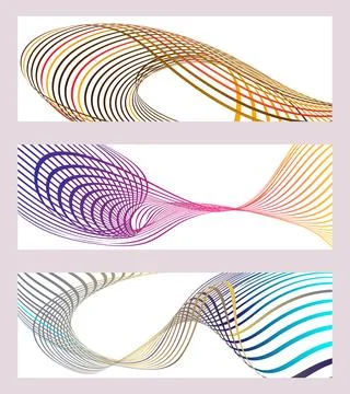 Wavy lines or ribbons. Set of 3 backgrounds. Multicolored striped gradient... Stockillustratie