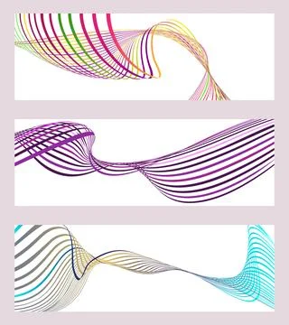 Wavy lines or ribbons. Set of 3 backgrounds. Multicolored striped gradient... Stock Illustration