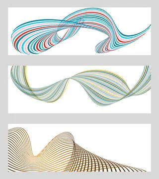 Wavy lines or ribbons. Set of 3 backgrounds. Multicolored striped gradient... Stockillustratie