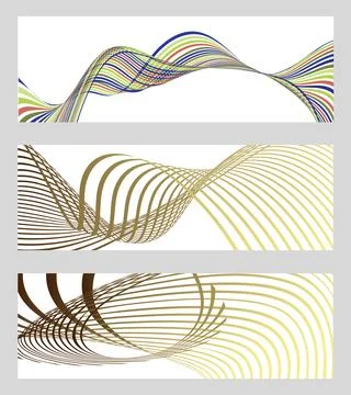 Wavy lines or ribbons. Set of 3 backgrounds. Multicolored striped gradient... Stockillustratie