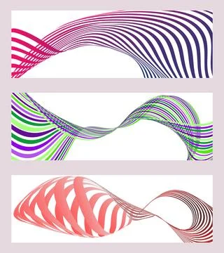 Wavy lines or ribbons. Set of 3 backgrounds. Multicolored striped gradient... Illustrazione stock