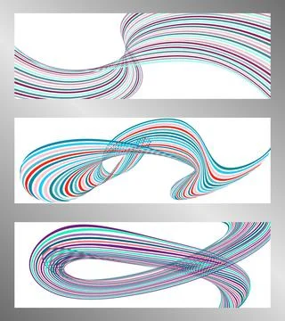 Wavy lines or ribbons. Set of 3 backgrounds. Multicolored striped gradient... Stockillustratie