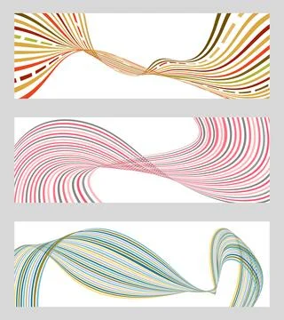 Wavy lines or ribbons. Set of 3 backgrounds. Multicolored striped gradient... Illustrazione stock
