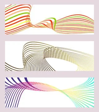 Wavy lines or ribbons. Set of 3 backgrounds. Multicolored striped gradient... Illustrazione stock